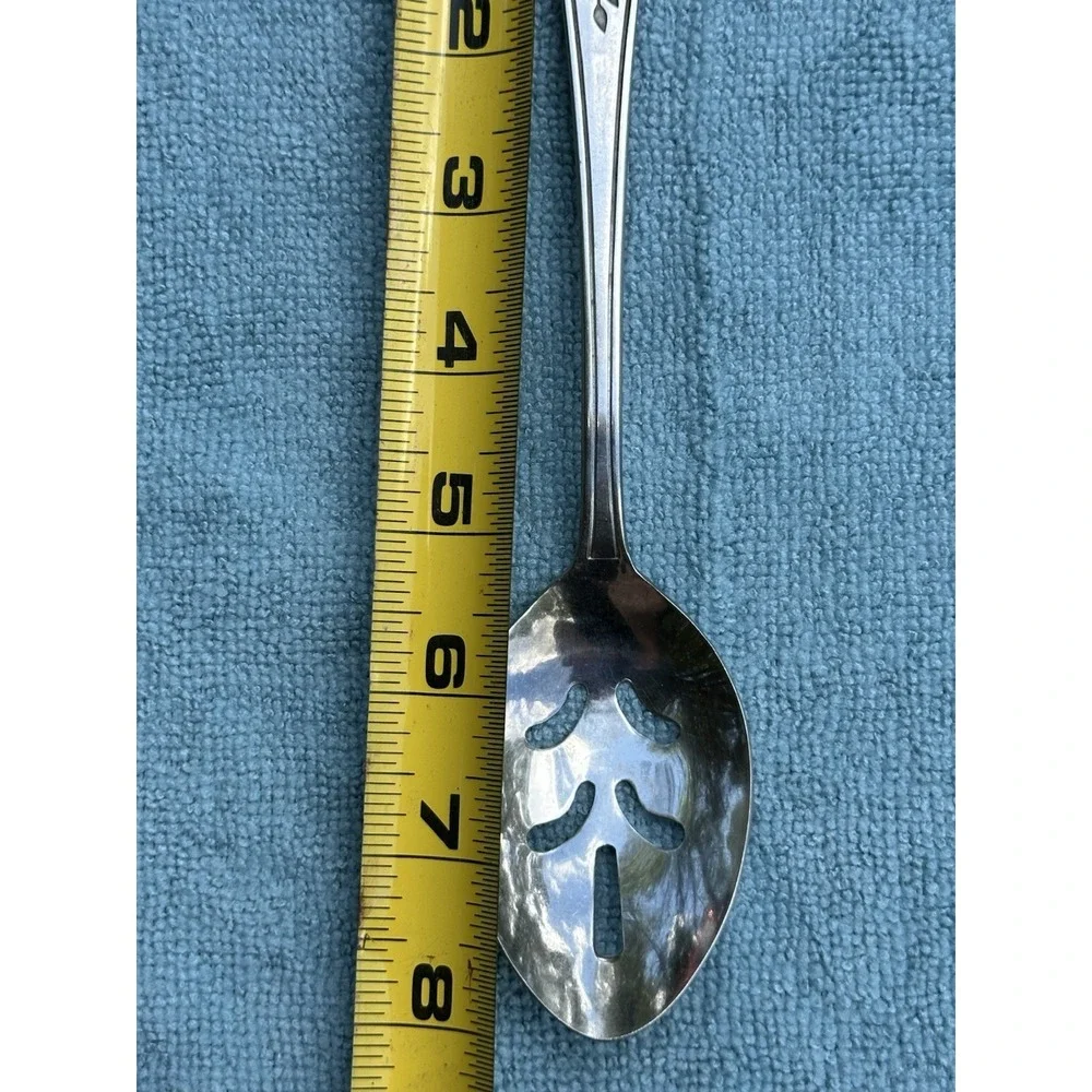Rogers Floral Mist Pierced Serving Spoon Stainless Korea Discontinued Flatware
